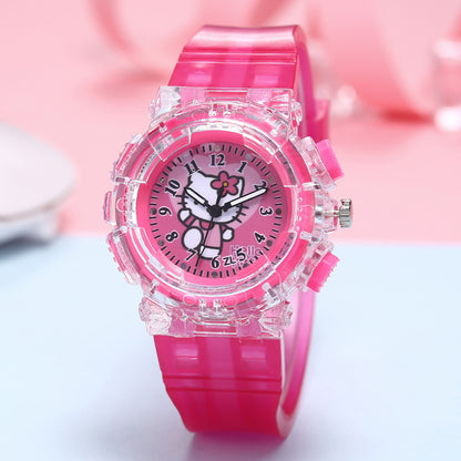 Kt cat colorful light pointer-type literacy kids watch cartoon cat creative luminous electronic watch for boys and girls students