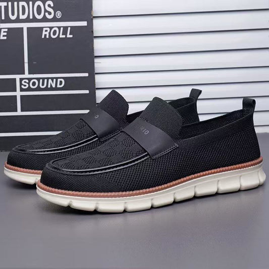 Men's breathable lightweight luxury soft sole casual shoes, flyknit slip-on loafers, lightweight versatile loafers