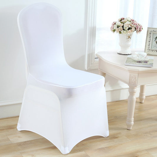 White chair covers, stretch slipcovers for hotel, wedding, and banquet chairs, full coverage chair seat covers, stool covers, wholesale for export, 140g
