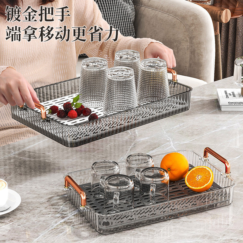 Tea tray for home living room dry brewing station accessible luxury tea set cup holder tea cup water cup rectangular double layer drainage tray