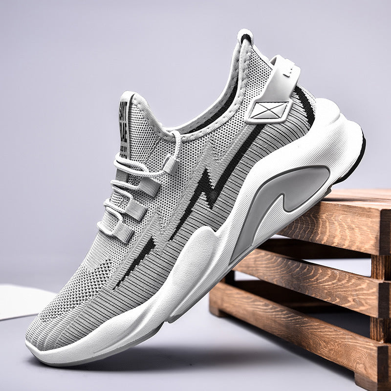 Men's 2025 korean style flyknit sneakers, student casual shoes, mesh breathable running shoes, cross-border export men's footwear
