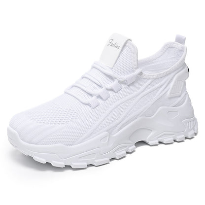 Women's spring collection: plus size athletic sneakers - flyknit, soft sole, height increasing, low-cut lace-up mesh shoes