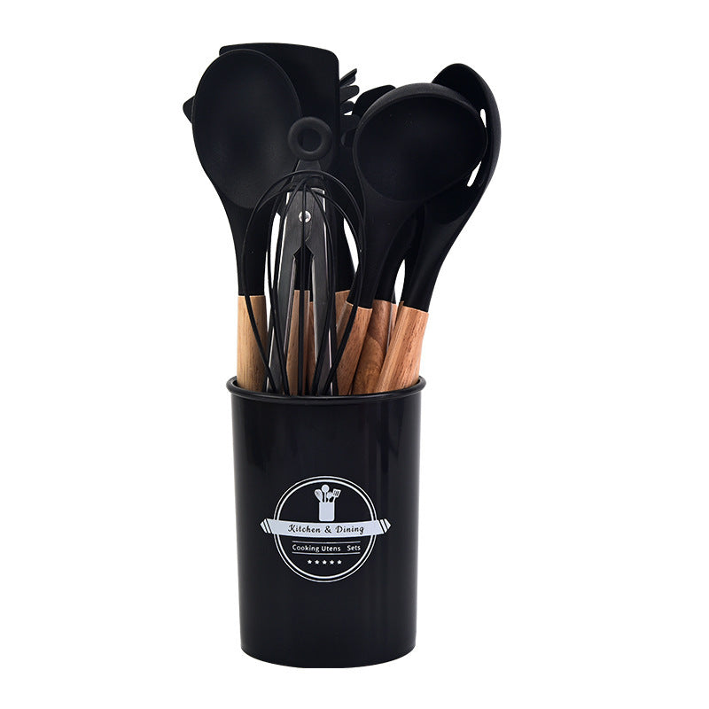 12-piece silicone cooking utensil set with wooden handles - non-stick pots, spatulas, spoons, and high-temperature resistant silicone kitchen tools
