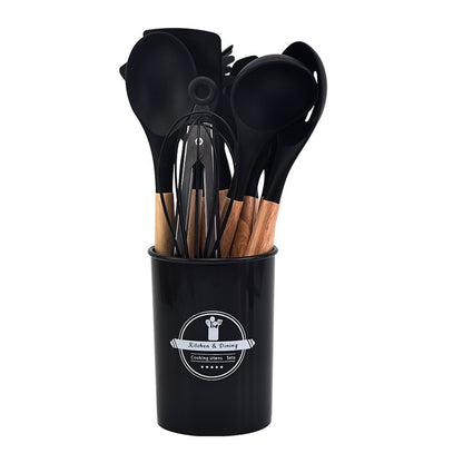 12-piece silicone cooking utensil set with wooden handles - non-stick pots, spatulas, spoons, and high-temperature resistant silicone kitchen tools