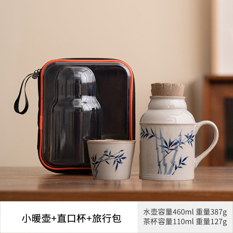 Ru kiln small thermos mug with lid ceramic stewing tea cup chinoiserie large capacity thermos office cup with handle