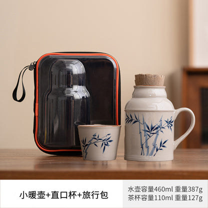 Ru kiln small thermos mug with lid ceramic stewing tea cup chinoiserie large capacity thermos office cup with handle