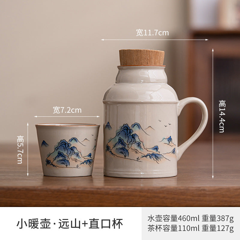 Ru kiln small thermos mug with lid ceramic stewing tea cup chinoiserie large capacity thermos office cup with handle