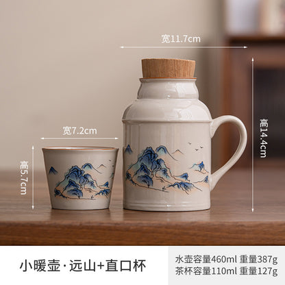 Ru kiln small thermos mug with lid ceramic stewing tea cup chinoiserie large capacity thermos office cup with handle