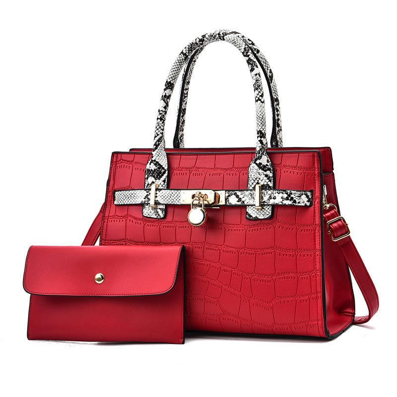 2026 new trendy fashion large capacity mother-daughter handbag set, snakeskin print color block shoulder bag, large capacity crossbody tote
