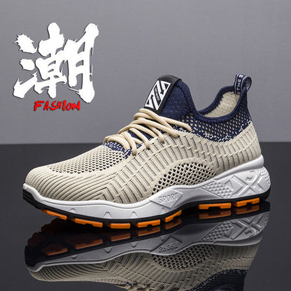 New men's shoes 2025 spring/summer korean style mesh breathable flyknit sneakers men's lace-up chunky sole dad shoes cross-border