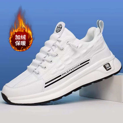 Men's new korean style leather casual shoes, fashionable low-top sneakers, soft sole slip-ons