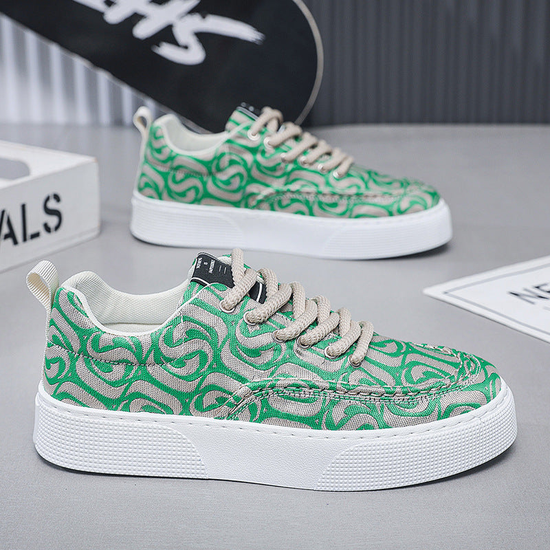 Canvas shoes men's new arrivalk-style breathable casual shoes low-top printingtrendy men's shoes soft bottom national trend sneakers men