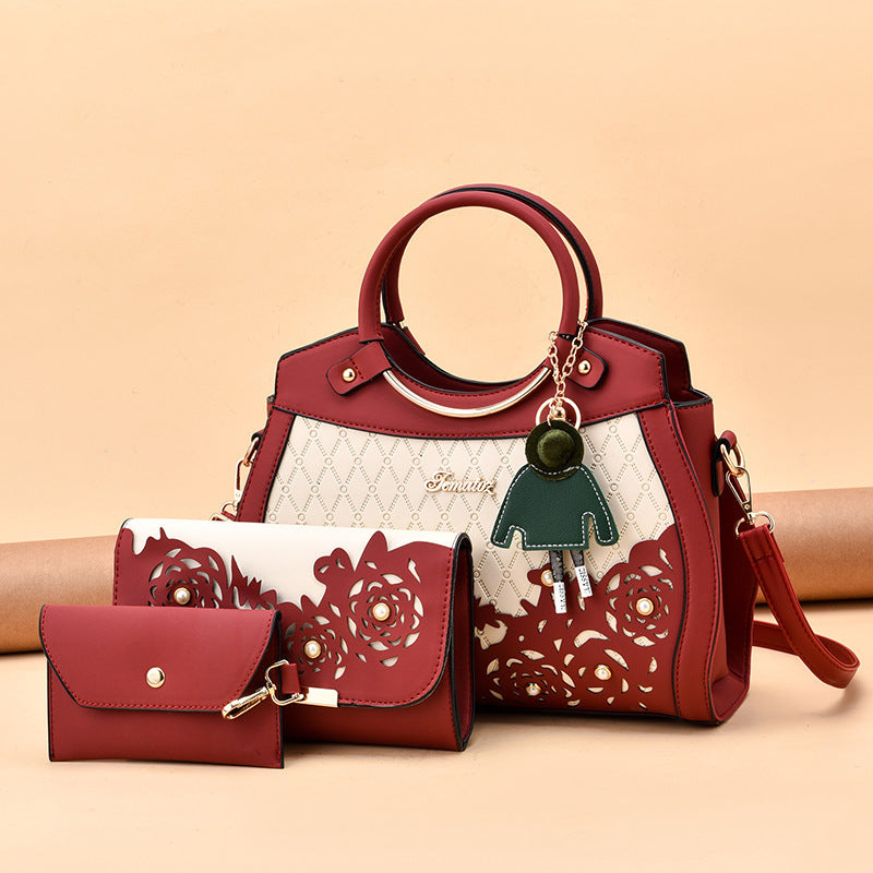 Hollow-out women's handbag 2026 new style ladies' three-piece set, foreign trade tote, shoulder bag, crossbody commuter bag - dropshipping available