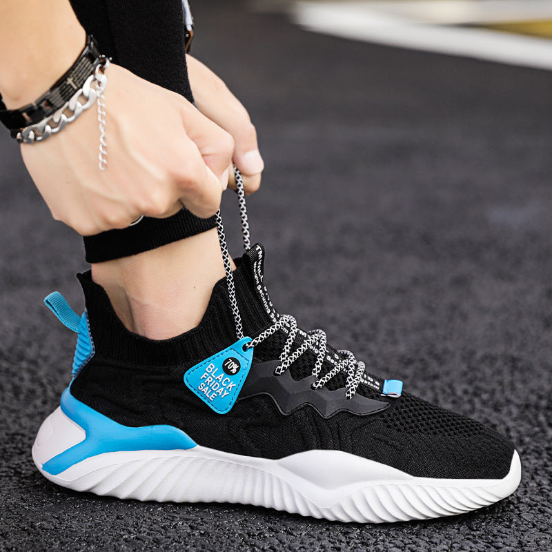 Men's spring 2025 new korean style casual shoes, flyknit breathable yeezy sneakers, trendy running athletic shoes for men