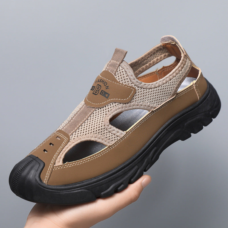 Baotou sandals mensummercut out mesh crocs outdoor non-slip lightweight sports casual beach shoes cross-border