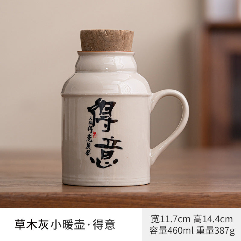 Ru kiln small thermos mug with lid ceramic stewing tea cup chinoiserie large capacity thermos office cup with handle