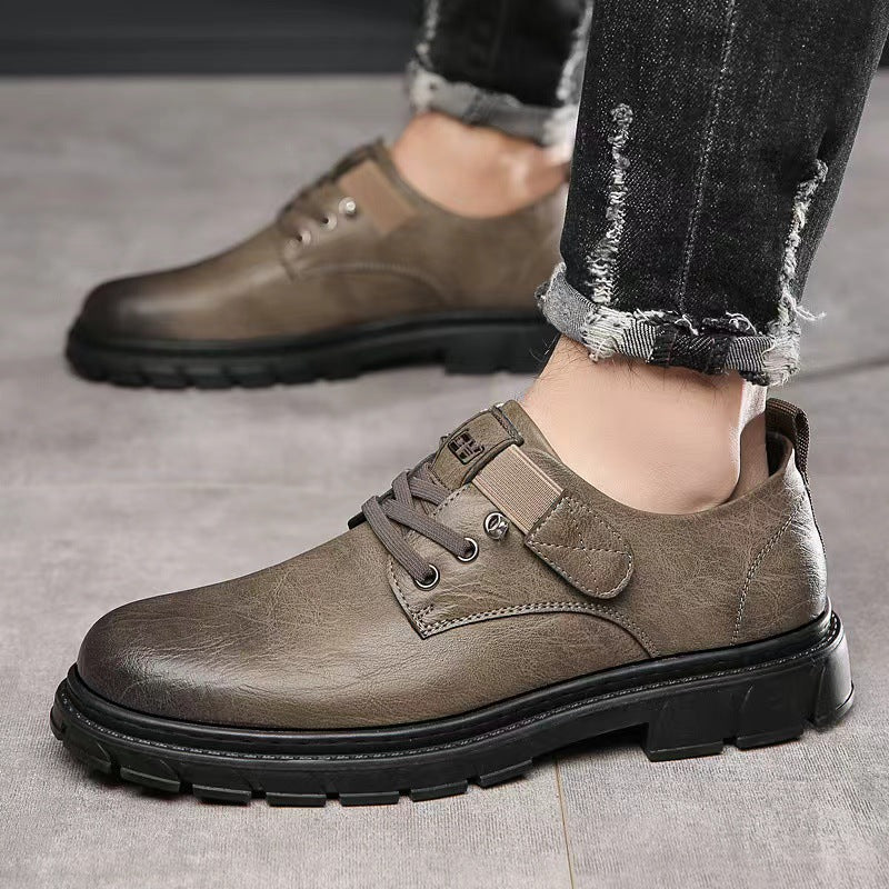 Soft-soled men's leather shoes 2025 new business casual men's shoes british retro workwear shoes velcro martin shoes