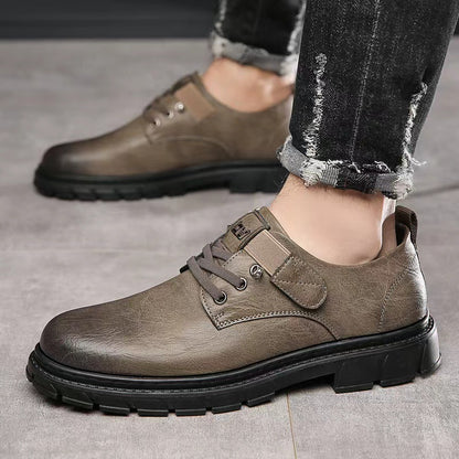 Soft-soled men's leather shoes 2025 new business casual men's shoes british retro workwear shoes velcro martin shoes
