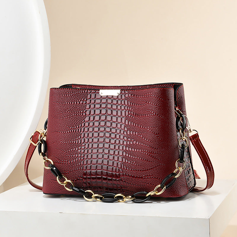 Women's bag 2026 new style trendy korean style embossed high-quality texture chain shoulder crossbody bucket bag