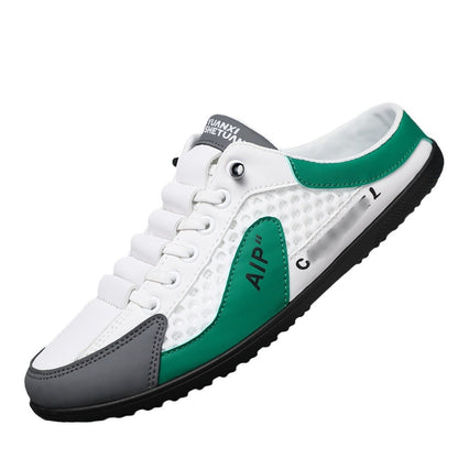 Hollow plus size shoes men's summer mesh half slippers men's one-leg outdoor lazy shoes breathable beanie men's shoes