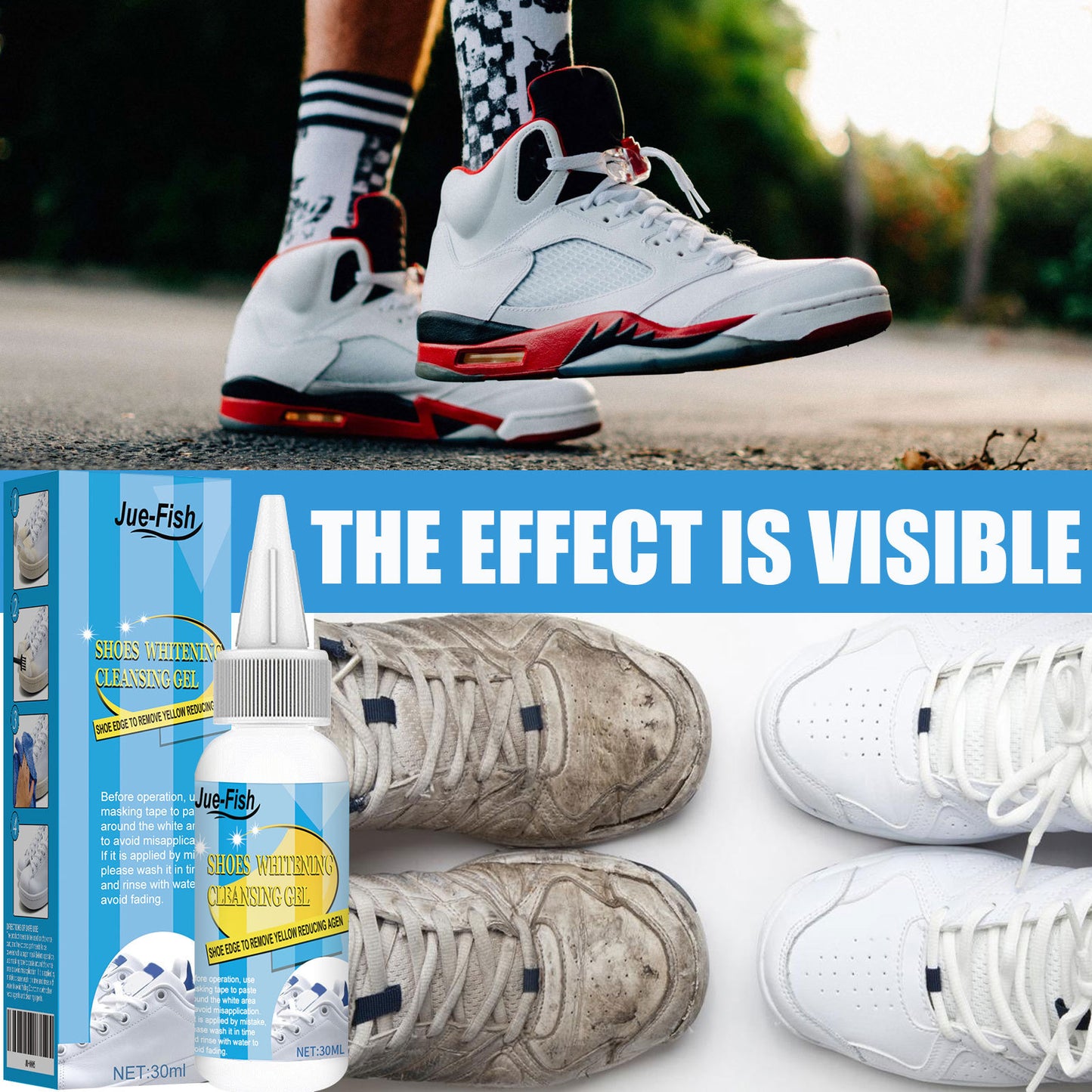 Jue-Fish white shoes leave-in cleaning artifact cleaning agent decontamination and yellow edge shoe shine agent shoe edge oxidant