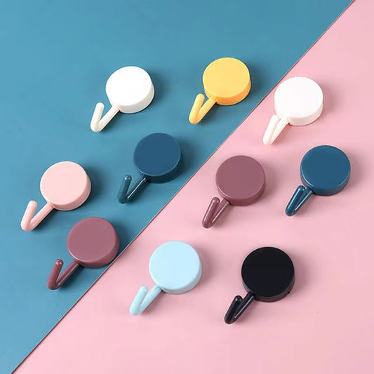 Macaron small hook non-punching round household kitchen wall door back key hook plastic strong adhesive hook