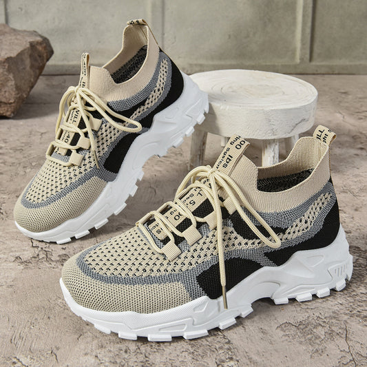 Women's fashion flats: spring new arrivals - casual, soft-soled, lightweight dad shoes, flyknit breathable mesh sneakers
