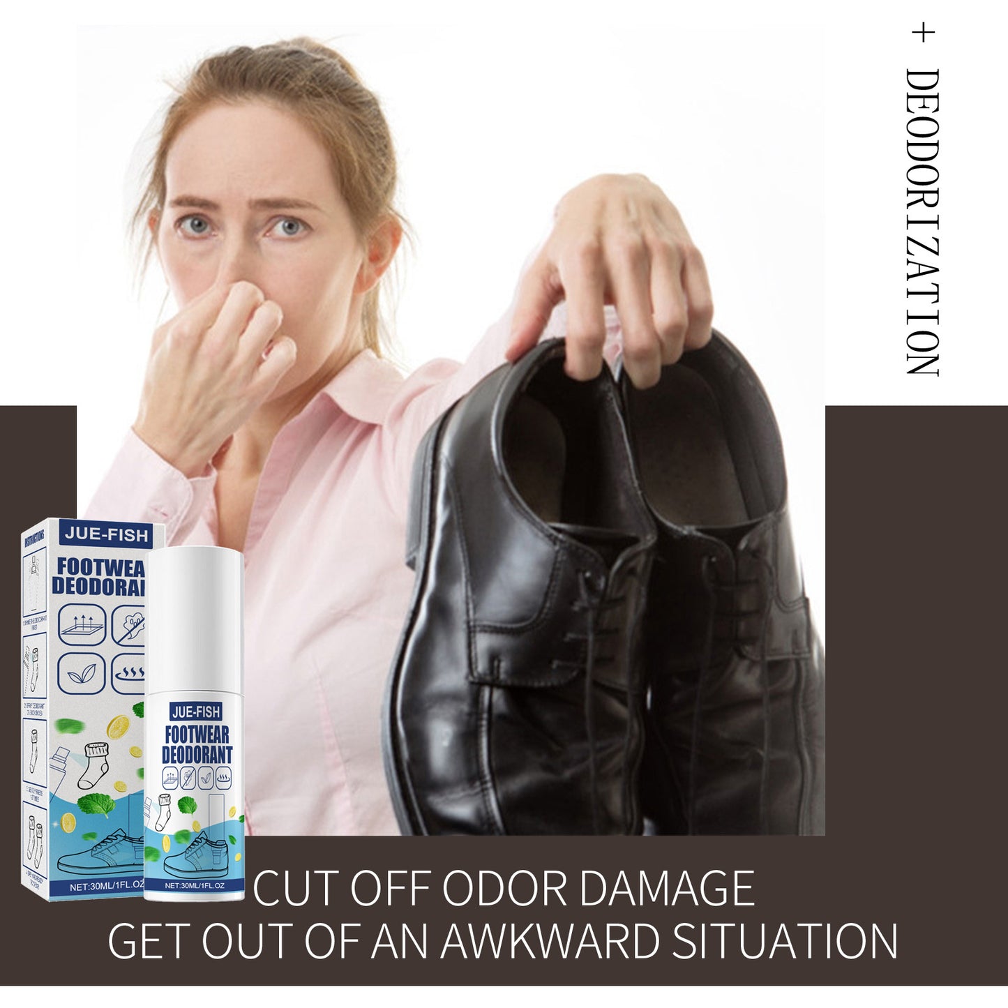 JUE-FISH shoe and socks deodorant, shoe cabinet deodorant spray to remove sweat, foot odor, odor, quick and long-lasting fragrance