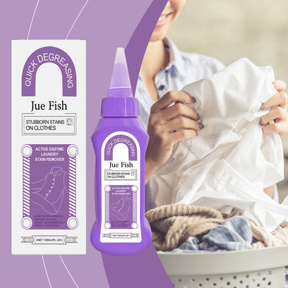 Jue-Fish Active Enzyme Laundry Stain Removal Liquid, Clothing Decontamination Cleaning Oil Stain Mold Point Stubborn Stain Oil Stain Liquid