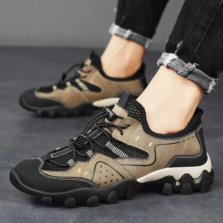 Mesh men's summer outdoor hiking shoes, breathable hollow-out sneakers, non-slip slip-on casual shoes for men - cross-border
