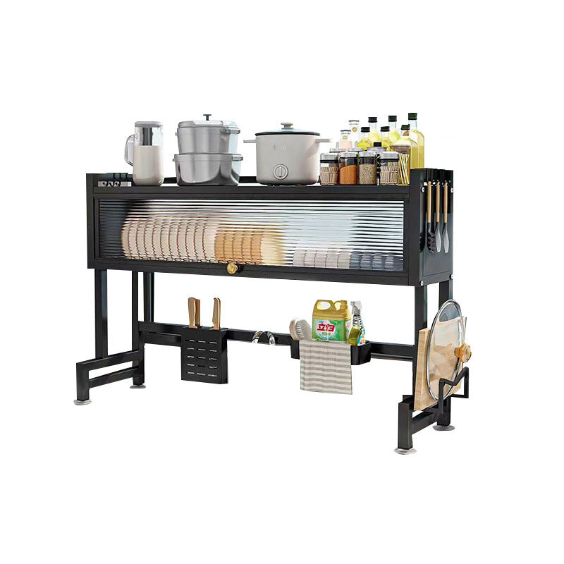 Kitchen sink with cover rack dustproof with cabinet door bowl plate seasoning storage rack pool water control increased drain rack