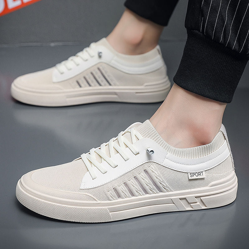 Men's cross-border new casual sneakers: outdoor flyknit breathable mesh trendy shoes, comfortable soft sole low-top athletic shoes