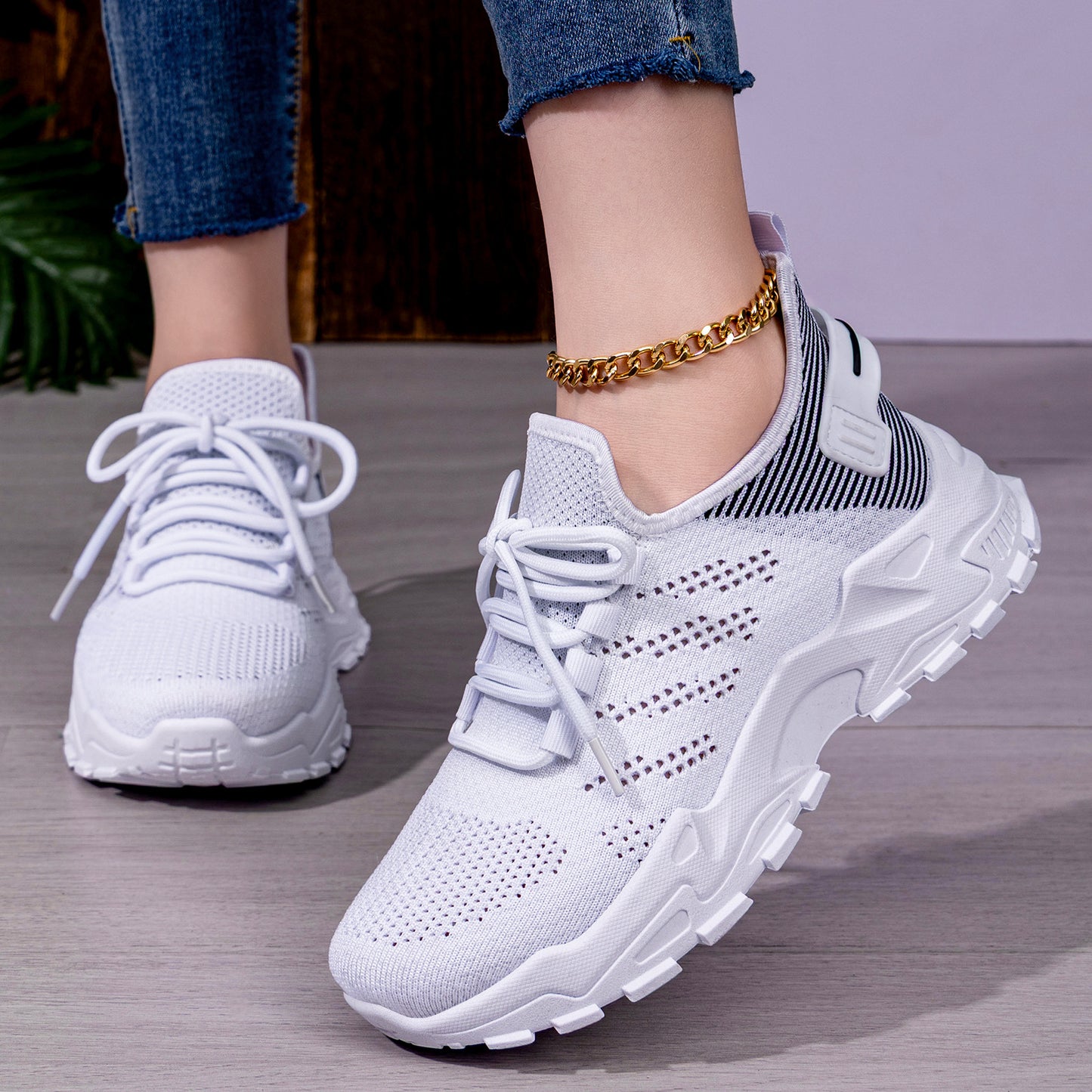 Women's athletic shoes - spring collection - plus size available - flyknit breathable casual sneakers - mesh shoes - thick sole height increasing flats