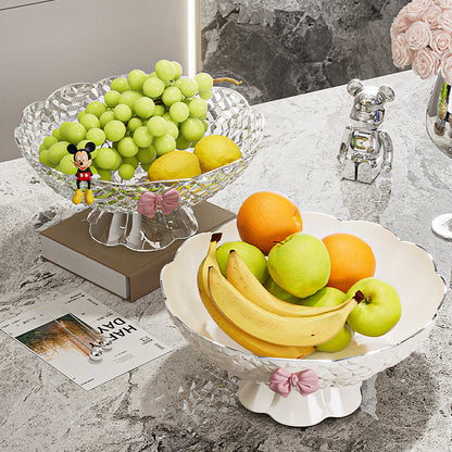 Luxury fruit platter with drain basket - high-end design for living room coffee table, featuring a beautiful bow accent for dried fruit and candy display