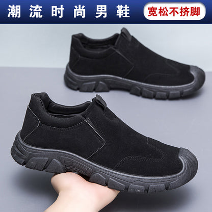 Men's spring and autumn slip-on work shoes, thick-soled, wear-resistant, walking shoes, low-top, non-slip outdoor work shoes, men's cross-border