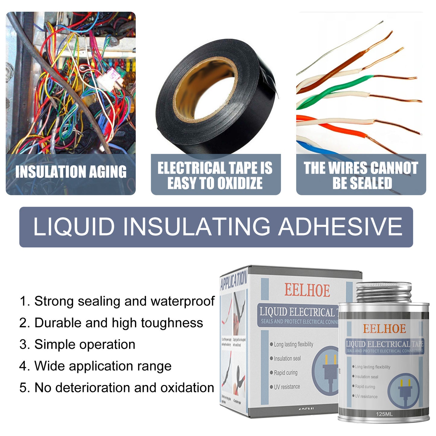 EELHOE Liquid Tape Insulated Waterproof Replace Heat Receiving Tube Electrical Tape Liquid Insulating Tape Parts Flame Retardant Adhesive