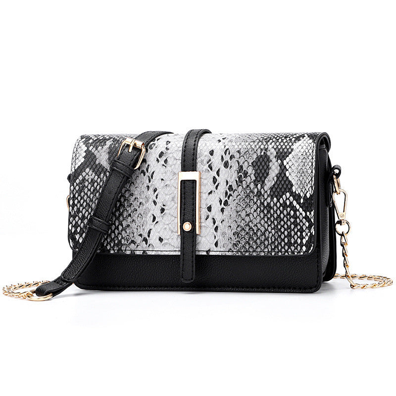 2024 fashion snake print women's bag casual color block small square bag shoulder crossbody trendy phone bag tassel mini bag