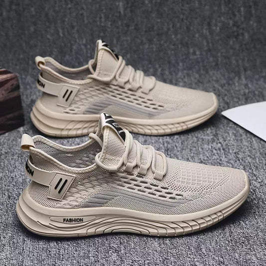 Mesh breathable sneakers 2025 spring and summer fly woven lace-up running shoes k-style cut out soft bottom trendy coconut shoes