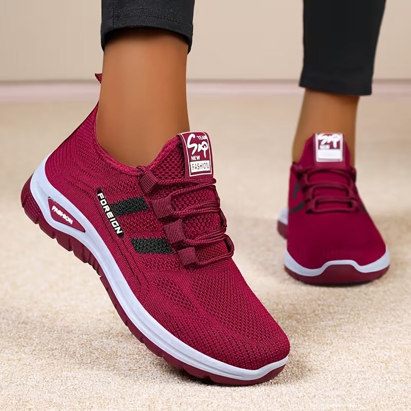 Women's flyknit casual shoes - spring collection: breathable mesh, comfortable slip-ons, chunky sole, versatile footwear