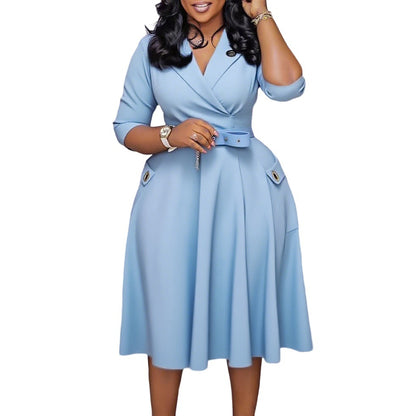 2026 new cross-border foreign trade women's clothing independent station suit collar high waist elegant large size African dress