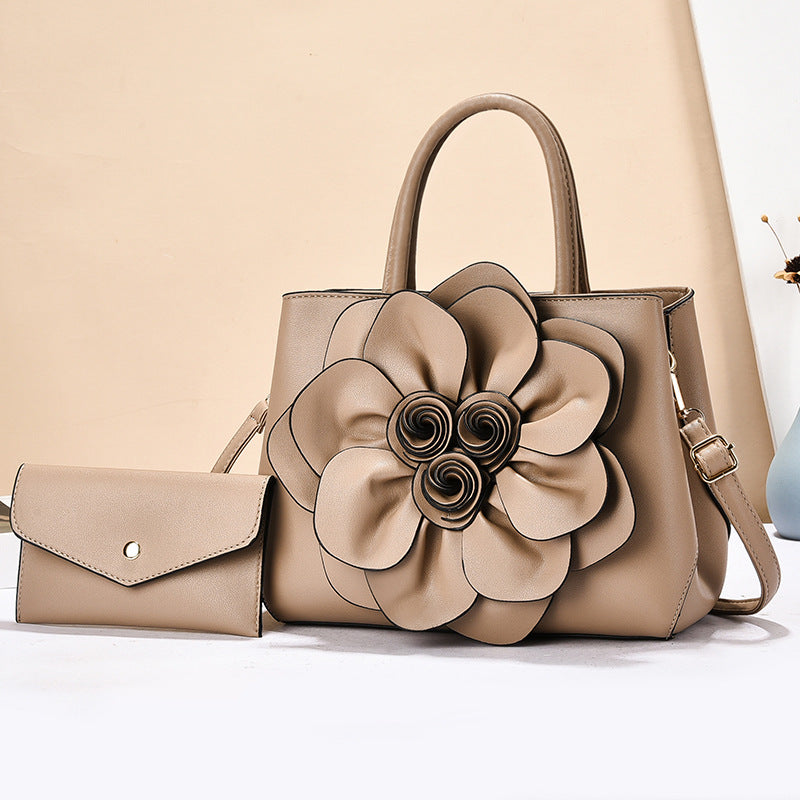 2026 spring solid color new college style women's bag pu leather flower handbag shoulder bag cute bag - dropshipping available