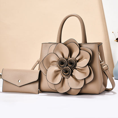 2026 spring solid color new college style women's bag pu leather flower handbag shoulder bag cute bag - dropshipping available
