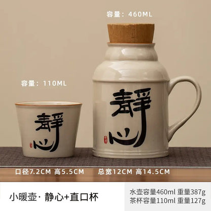 Ru kiln small thermos mug with lid ceramic stewing tea cup chinoiserie large capacity thermos office cup with handle