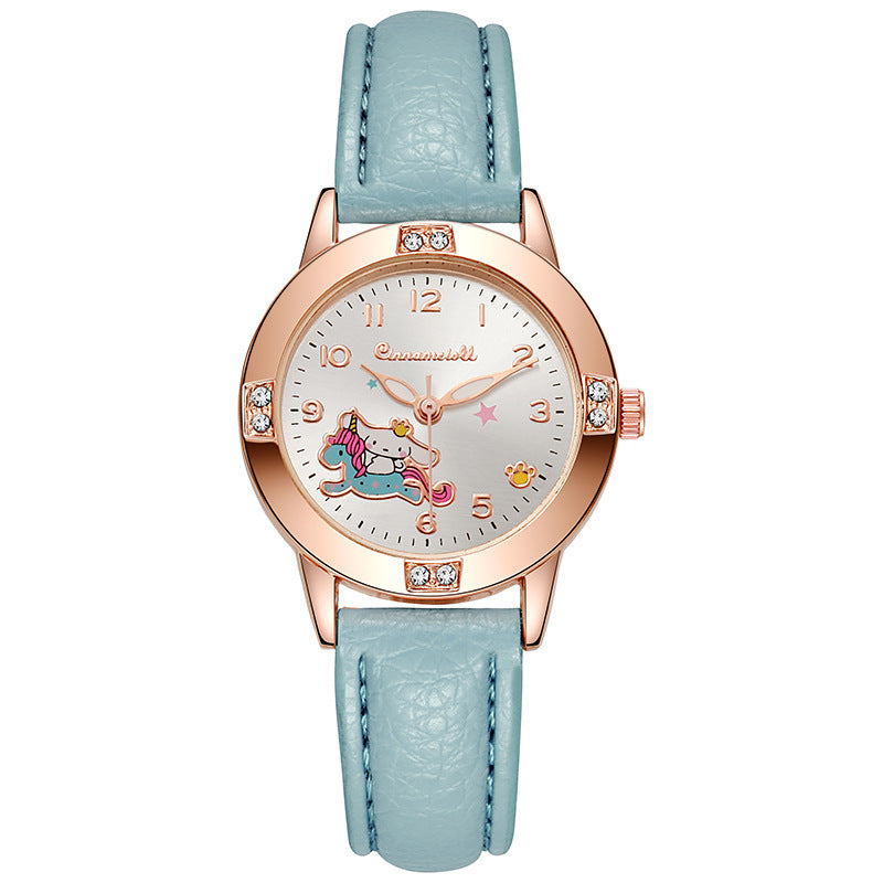 Rose gold diamond-studded leather strap watch - women's quartz watch for middle school students - cross-border wholesale watch supply
