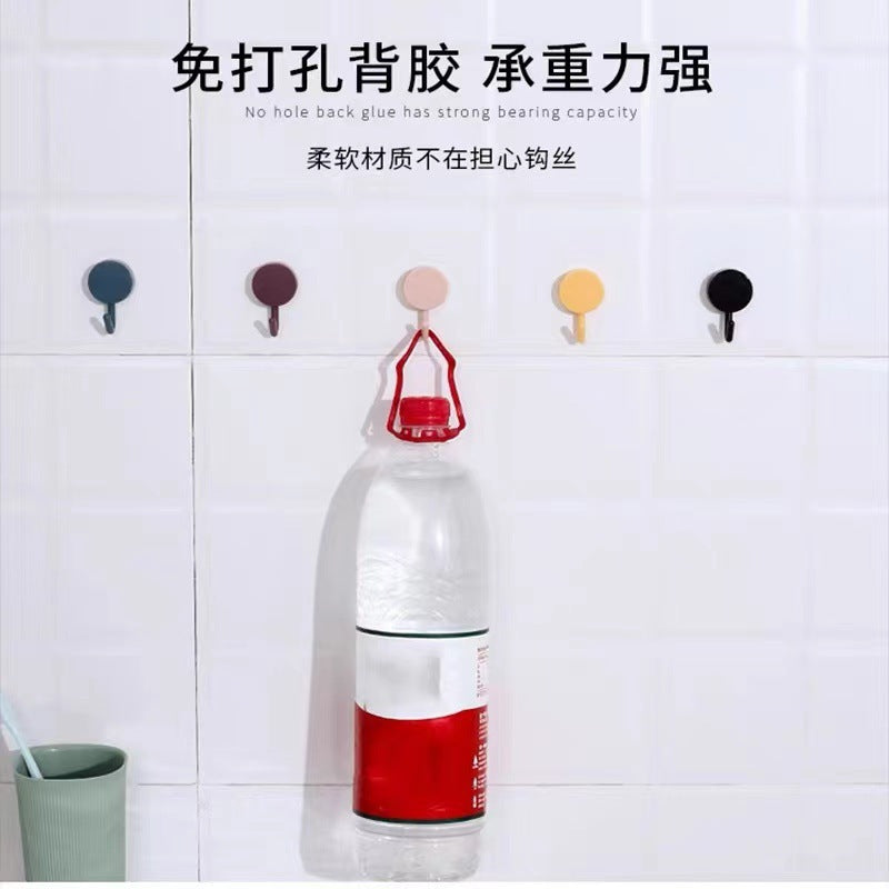 Macaron small hook non-punching round household kitchen wall door back key hook plastic strong adhesive hook