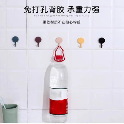 Macaron small hook non-punching round household kitchen wall door back key hook plastic strong adhesive hook