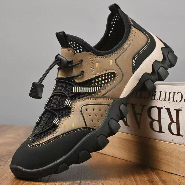 Mesh men's summer outdoor hiking shoes, breathable hollow-out sneakers, non-slip slip-on casual shoes for men - cross-border