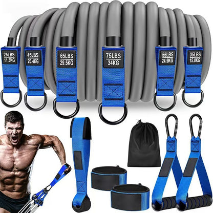 Cross-border best-selling 300 lbs resistance band fitness equipment, multi-functional tensioner home workout set for strength training