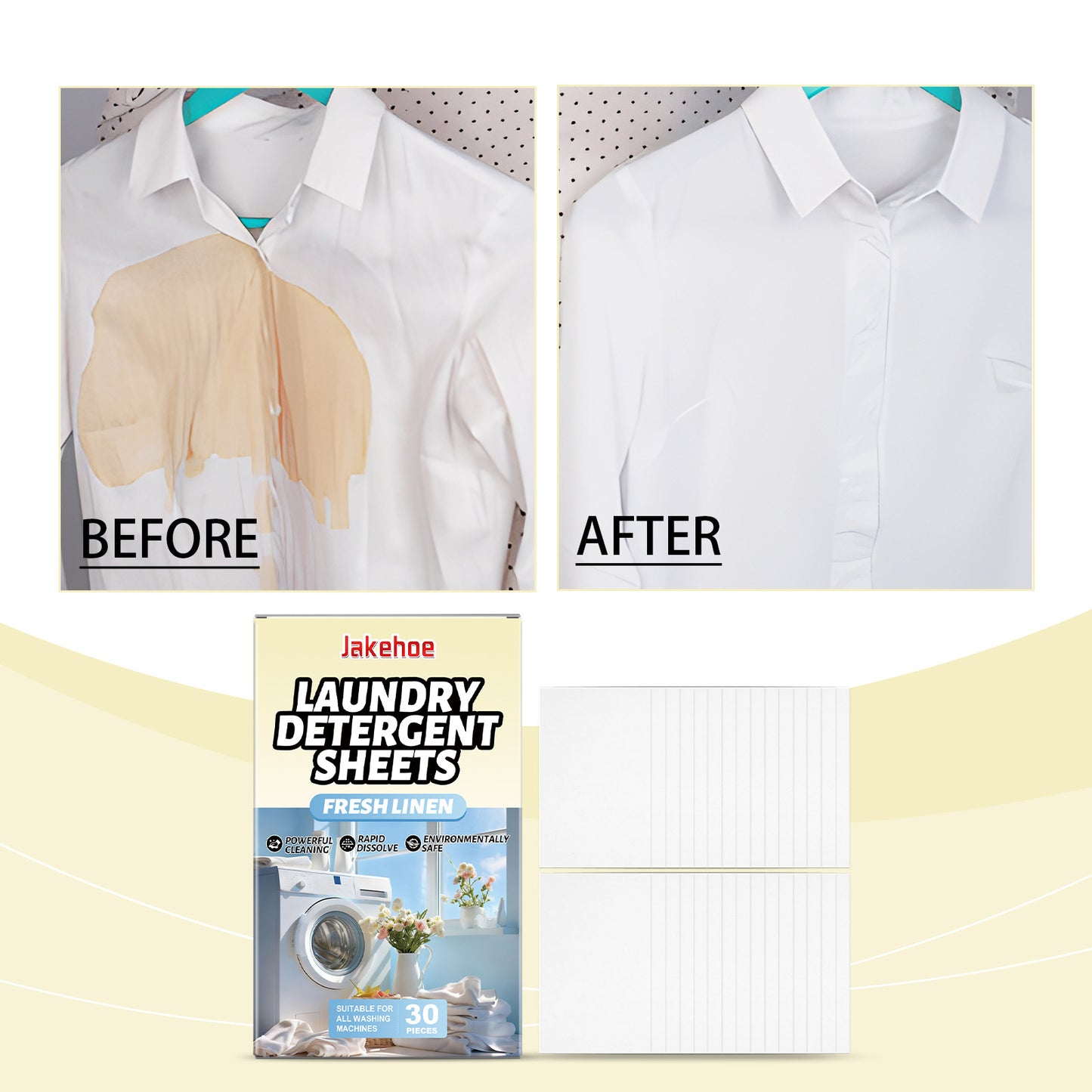 JAKEHOE clothing washing tablets, household clothing stains, dirt cleaning, odor convenient to carry clean clothes