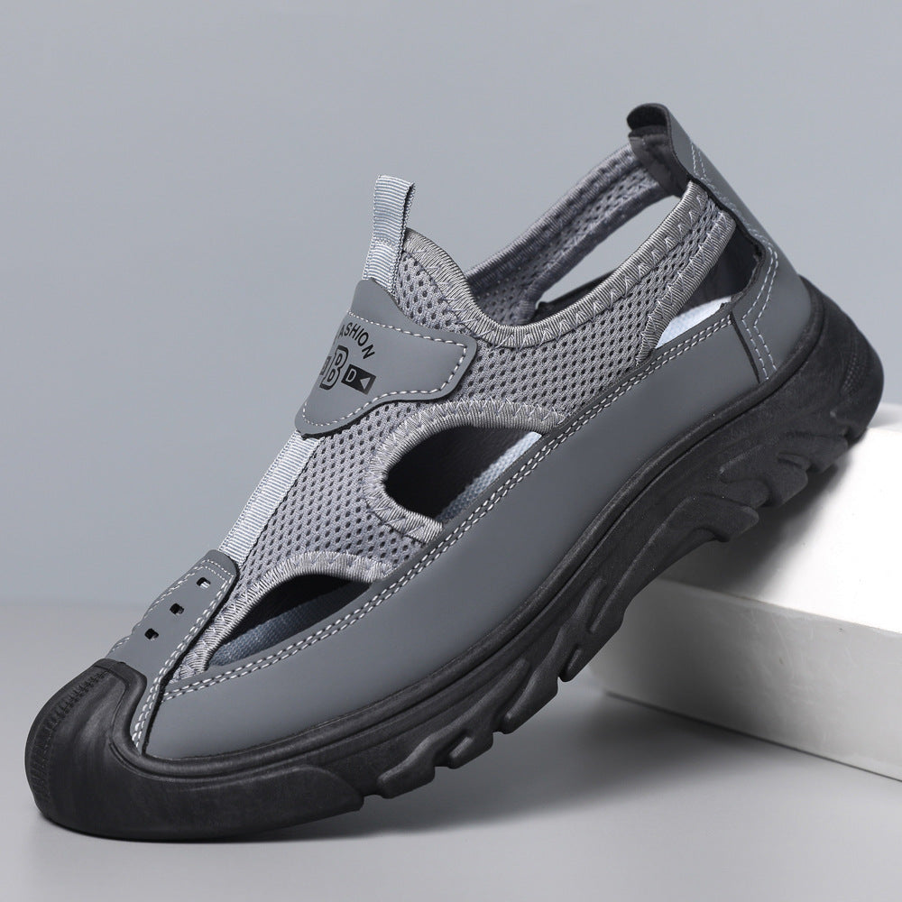 Baotou sandals mensummercut out mesh crocs outdoor non-slip lightweight sports casual beach shoes cross-border